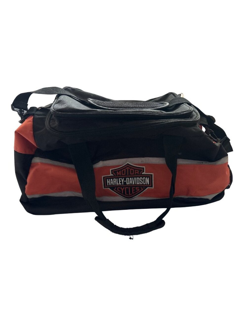 Harley Davidson Motorcycle Zip Top Duffel Sturdy Canvas Travel Bag Black/Orange